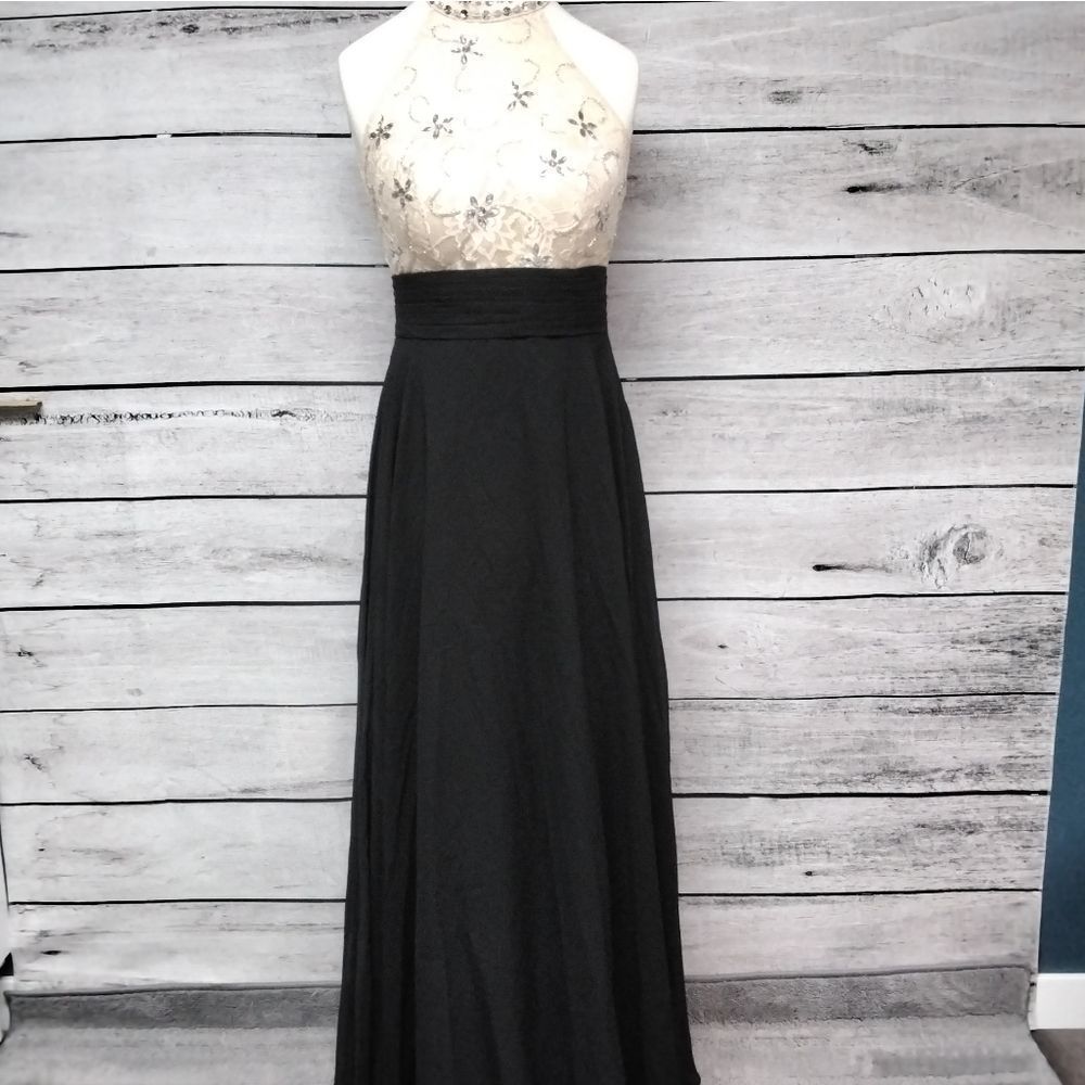 JJ's House Dress NEW Prom Wedding Special Occasion Cream & Black Halter